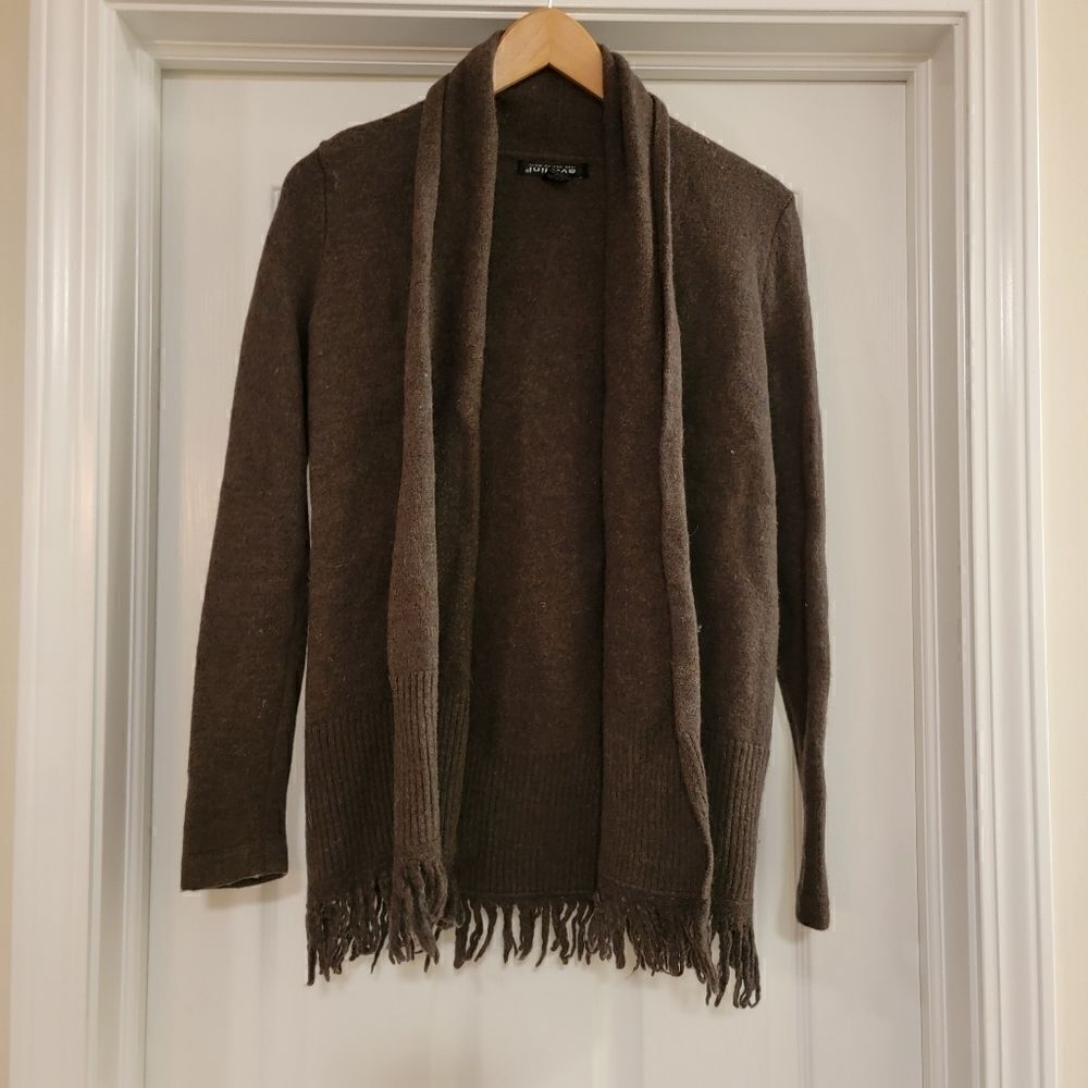 Soft Knit Fringe Open Cardigan - Brown